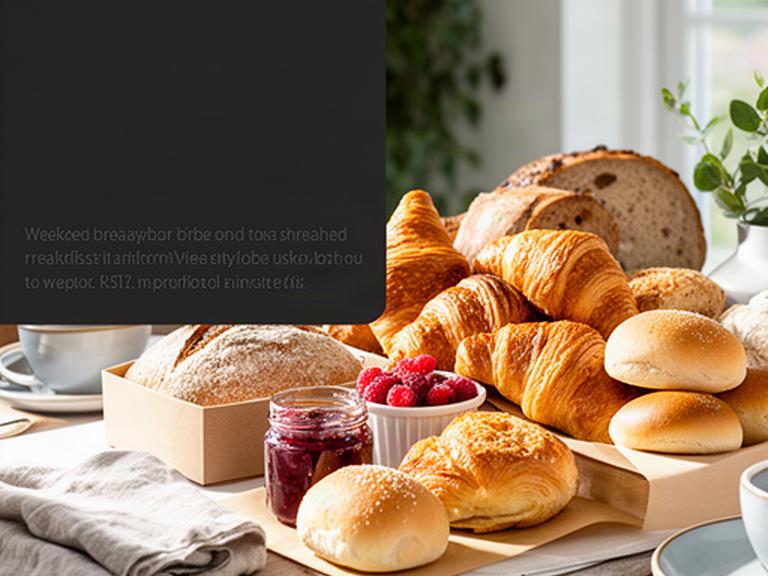 Rijk gevulde ontbijtbox met vers brood, croissants en jam op een zonnige ontbijttafel in Heerlen